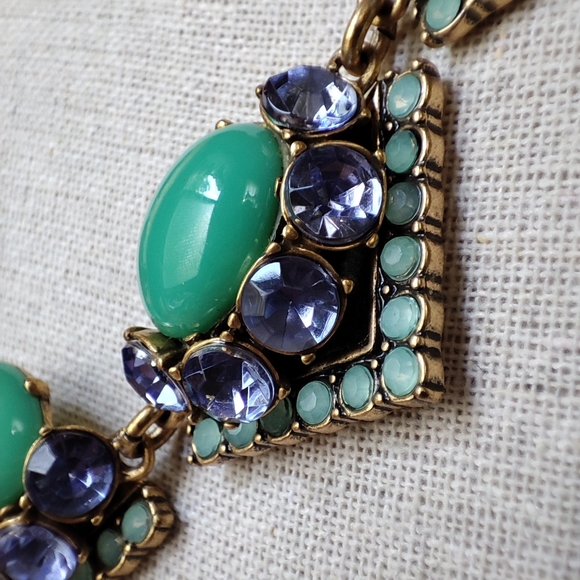 Stella and Dot Rory Jade Jadeite Cabachon Tanzanite Opaline Rhinestone Necklace - Picture 8 of 12